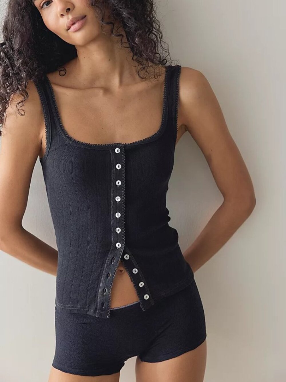NWT!! FREE PEOPLE End Game Pointelle Tank in Black!! Sz L